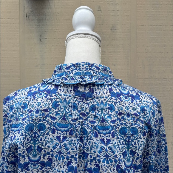 J. Crew Liberty Blue Floral Crop Ruffle Collar Blouse - Picture 7 of 14